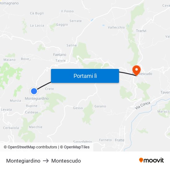 Montegiardino to Montescudo map