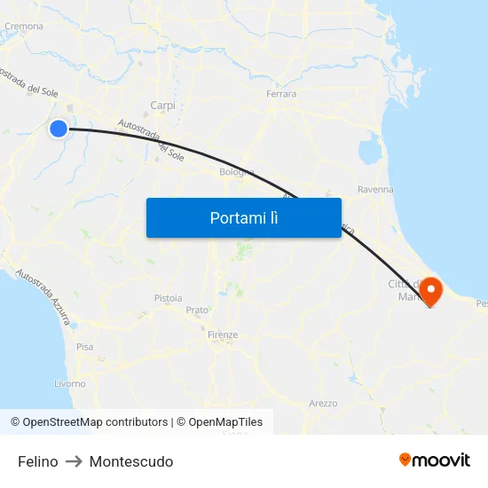 Felino to Montescudo map