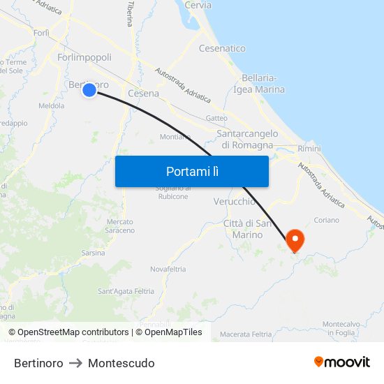 Bertinoro to Montescudo map