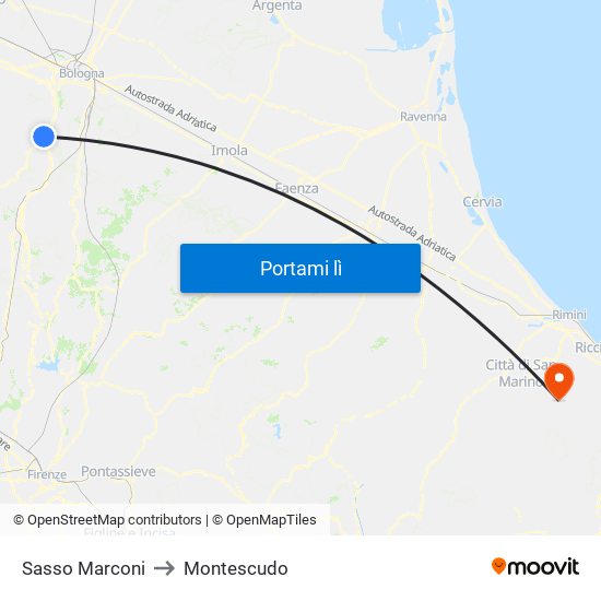 Sasso Marconi to Montescudo map