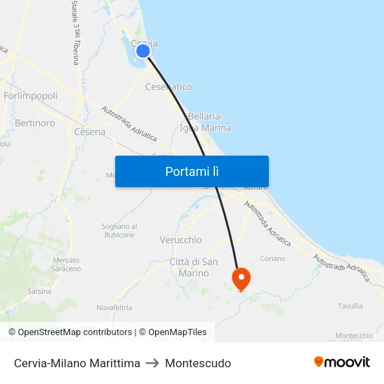 Cervia-Milano Marittima to Montescudo map