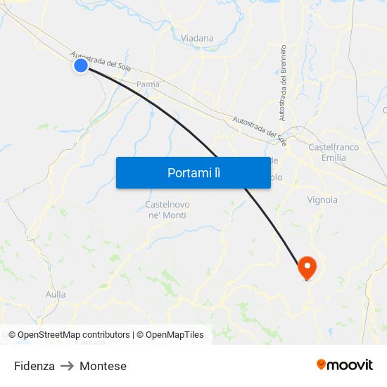 Fidenza to Montese map