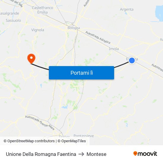 Unione Della Romagna Faentina to Montese map