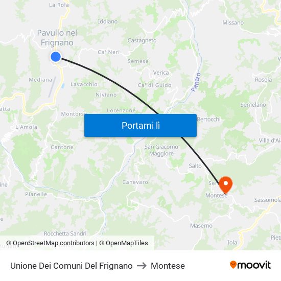 Unione Dei Comuni Del Frignano to Montese map