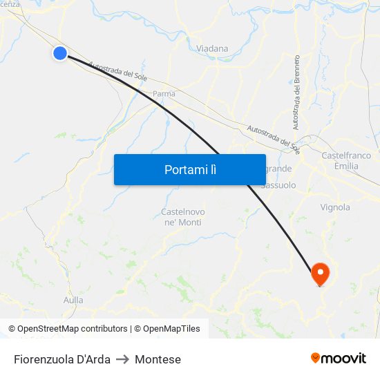 Fiorenzuola D'Arda to Montese map