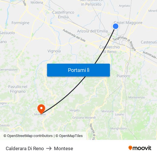 Calderara Di Reno to Montese map