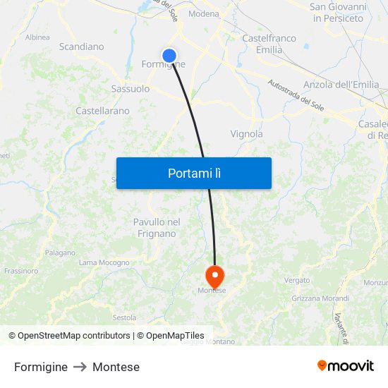 Formigine to Montese map