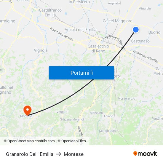 Granarolo Dell' Emilia to Montese map