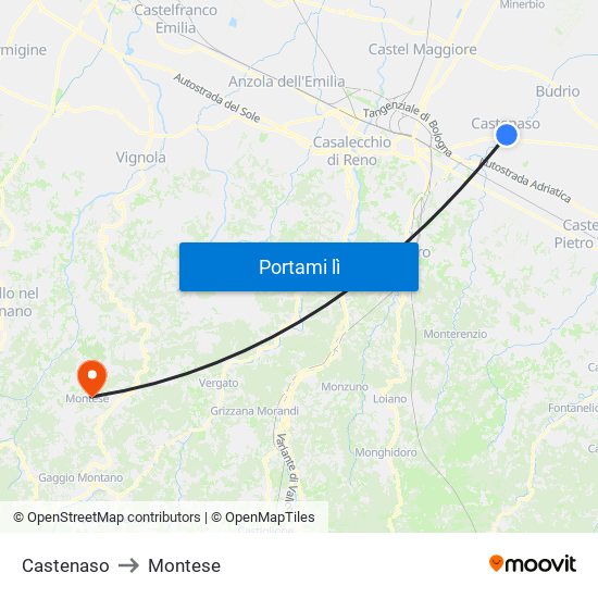 Castenaso to Montese map