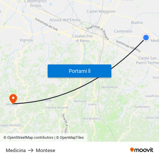 Medicina to Montese map