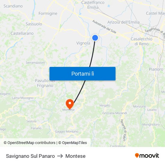 Savignano Sul Panaro to Montese map