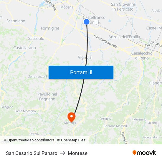 San Cesario Sul Panaro to Montese map
