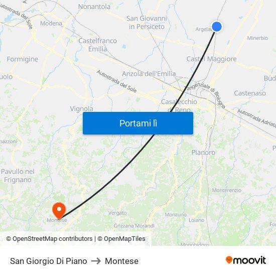 San Giorgio Di Piano to Montese map