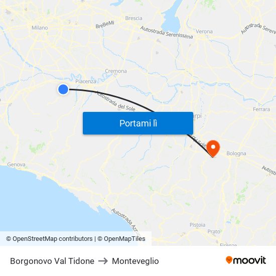 Borgonovo Val Tidone to Monteveglio map