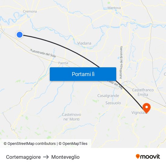 Cortemaggiore to Monteveglio map