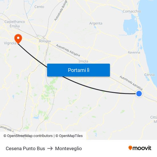 Cesena Punto Bus to Monteveglio map