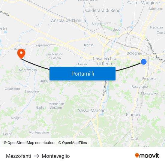 Mezzofanti to Monteveglio map