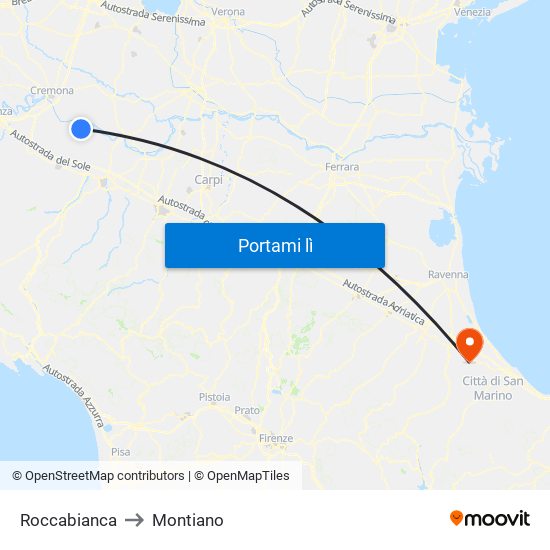 Roccabianca to Montiano map