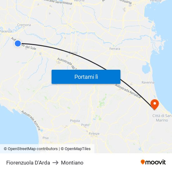 Fiorenzuola D'Arda to Montiano map
