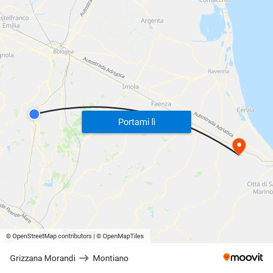 Grizzana Morandi to Montiano map