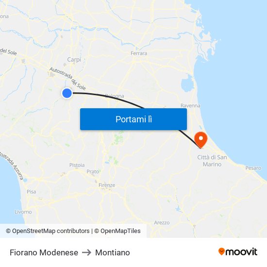 Fiorano Modenese to Montiano map