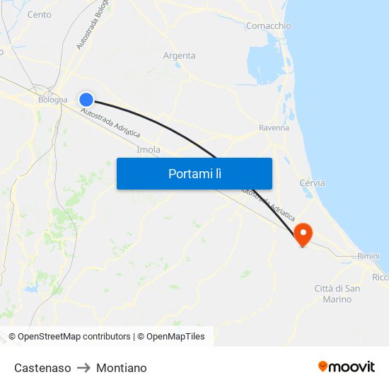 Castenaso to Montiano map