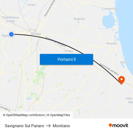 Savignano Sul Panaro to Montiano map