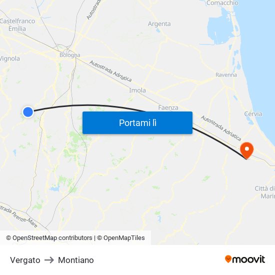 Vergato to Montiano map