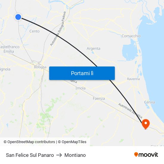 San Felice Sul Panaro to Montiano map