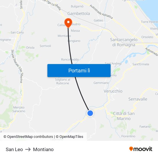 San Leo to Montiano map