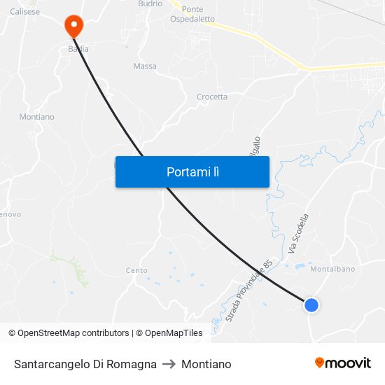 Santarcangelo Di Romagna to Montiano map