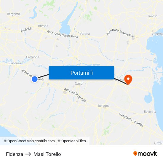 Fidenza to Masi Torello map