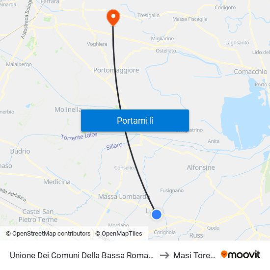 Unione Dei Comuni Della Bassa Romagna to Masi Torello map
