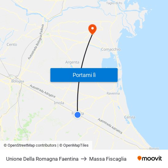 Unione Della Romagna Faentina to Massa Fiscaglia map