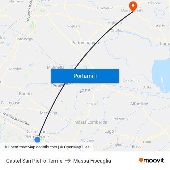 Castel San Pietro Terme to Massa Fiscaglia map