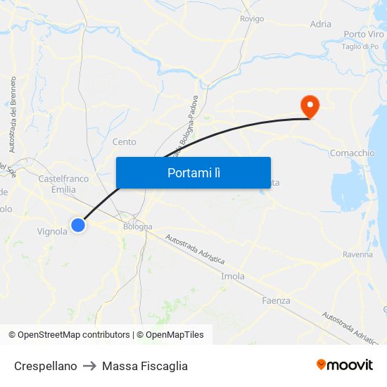 Crespellano to Massa Fiscaglia map