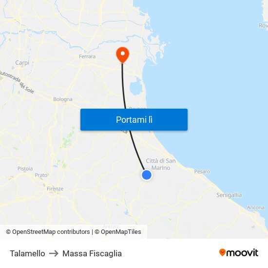 Talamello to Massa Fiscaglia map