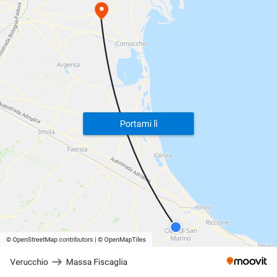 Verucchio to Massa Fiscaglia map