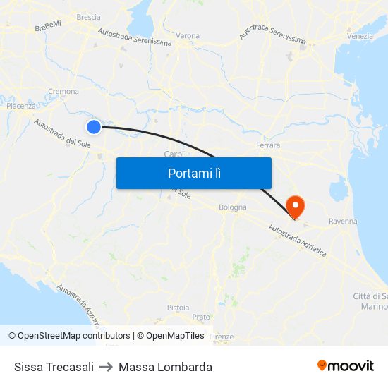 Sissa Trecasali to Massa Lombarda map
