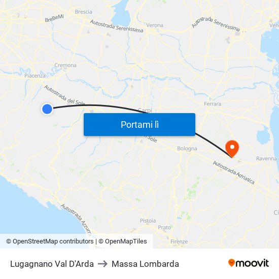 Lugagnano Val D'Arda to Massa Lombarda map