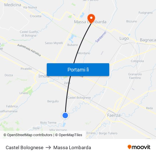 Castel Bolognese to Massa Lombarda map