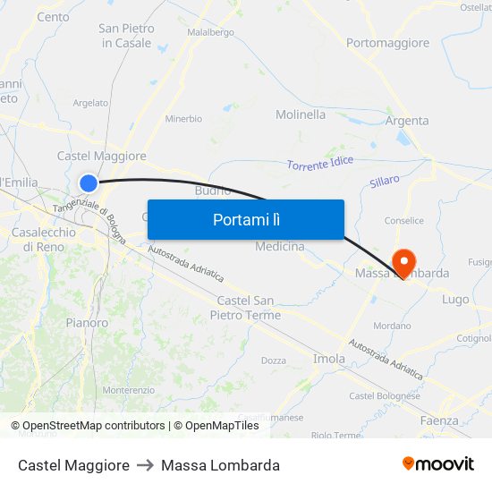 Castel Maggiore to Massa Lombarda map