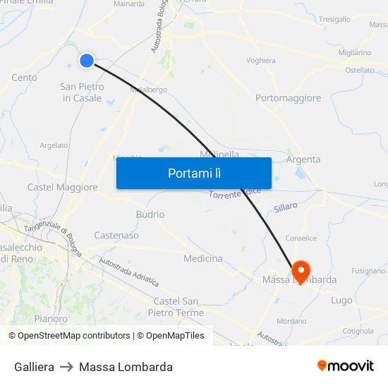 Galliera to Massa Lombarda map