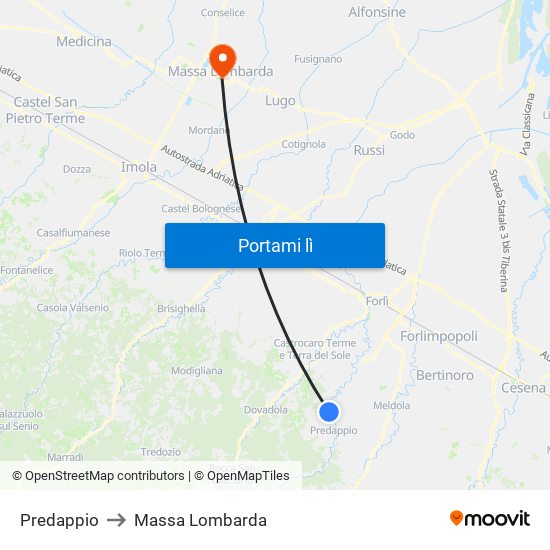 Predappio to Massa Lombarda map