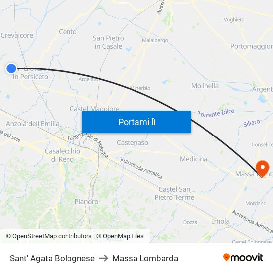 Sant' Agata Bolognese to Massa Lombarda map