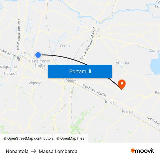 Nonantola to Massa Lombarda map