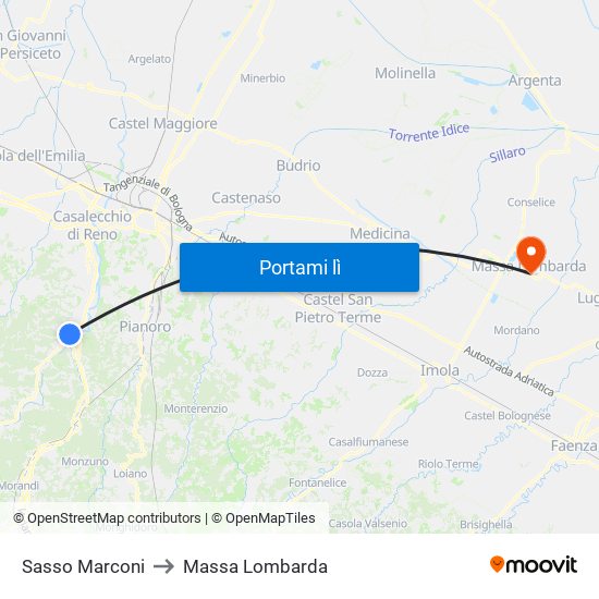 Sasso Marconi to Massa Lombarda map