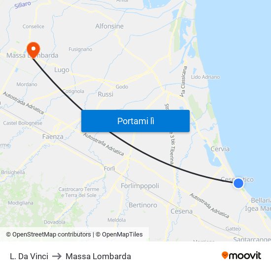 L. Da Vinci to Massa Lombarda map