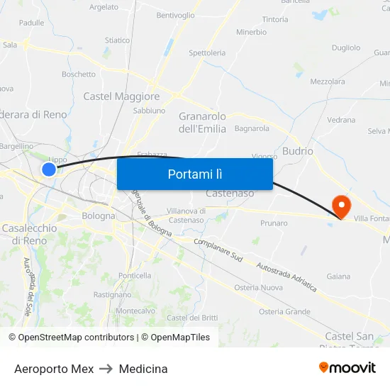 Aeroporto Mex to Medicina map