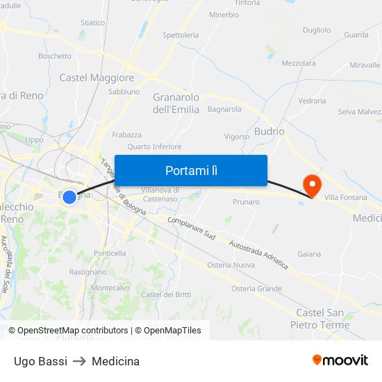 Ugo Bassi to Medicina map
